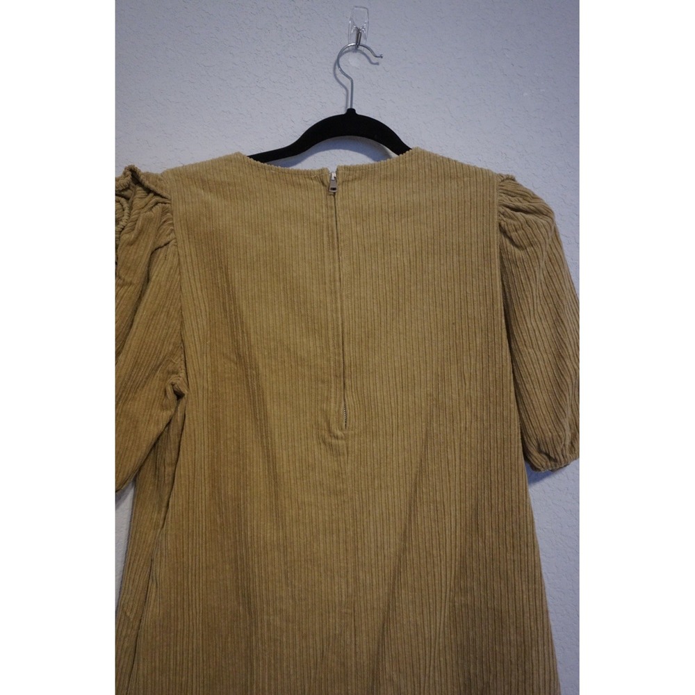 GeeGee Corduroy Ruffle Puff Sleeve Mini Dress Mustard Tan Small MD50773 - Picture 6 of 9